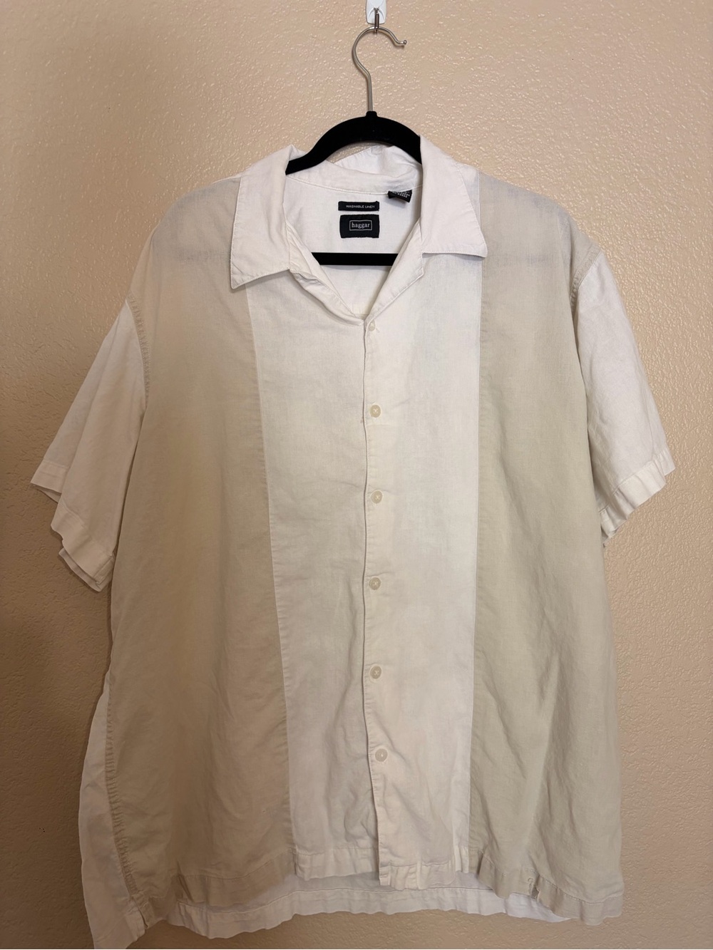 Men's Button-Up Short Sleeve Linen Shirt - Neutral Two-Tone Haggar Men's XXL